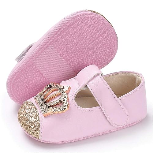 Azalquat Baby Girls Mary Jane Flats Shoes Bowknot Rubber Sole Non-Slip First Walkers Princess Shoes 