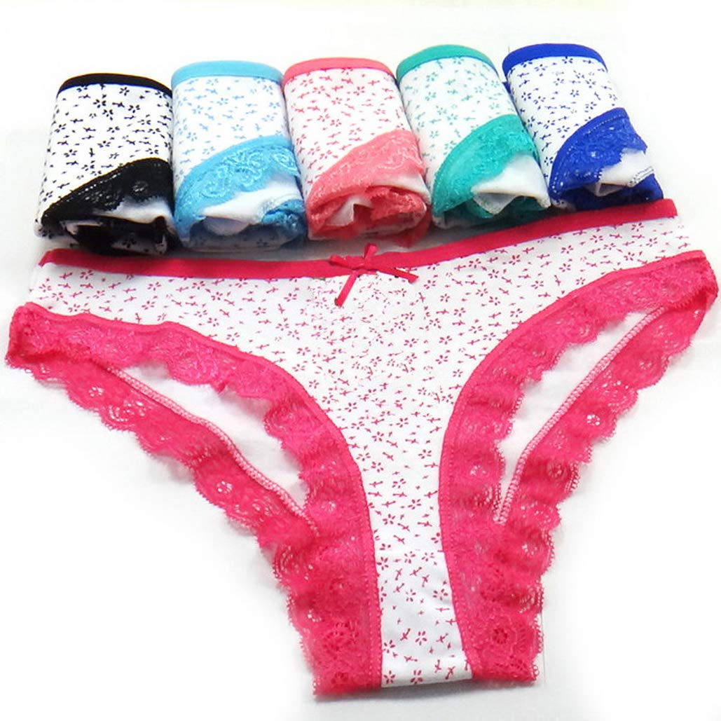 Sexcesal Women Cotton Brief Underwear Cartoon Mid-Waist Panties Anti-Bacterial Breathable Ladies Underpants 5 psc Random Colors,M
