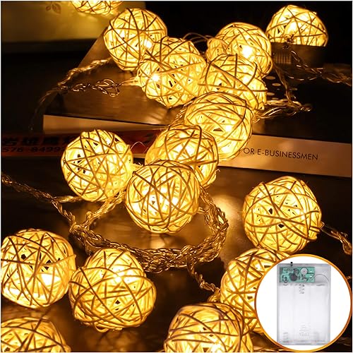20 Rattan Ball Fairy/String Lights Various Colours UK Mains/Battery Opperated