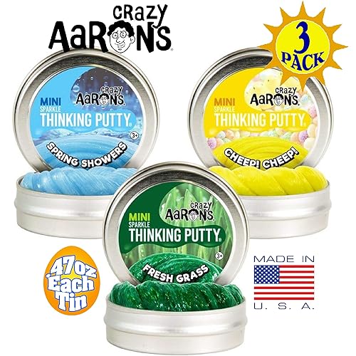 Crazy Aarons Thinking Putty 3 Tin Value Pack Includes 4 Aura Glow 2 Spring Showers Sparkle and Spring Showers Sparkle Putties