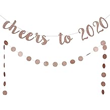 2020 New Years Eve Party Decoration Supplies LeeSky Rose Gold Glittery Happy New Year Banner and Rose Gold Glittery Circle Dots Garland Farewell to 2019 and Welcome to 2020